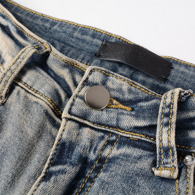 casual men amiryes wahsed straight zipper fly pattern stick skin elastic blue tight jean