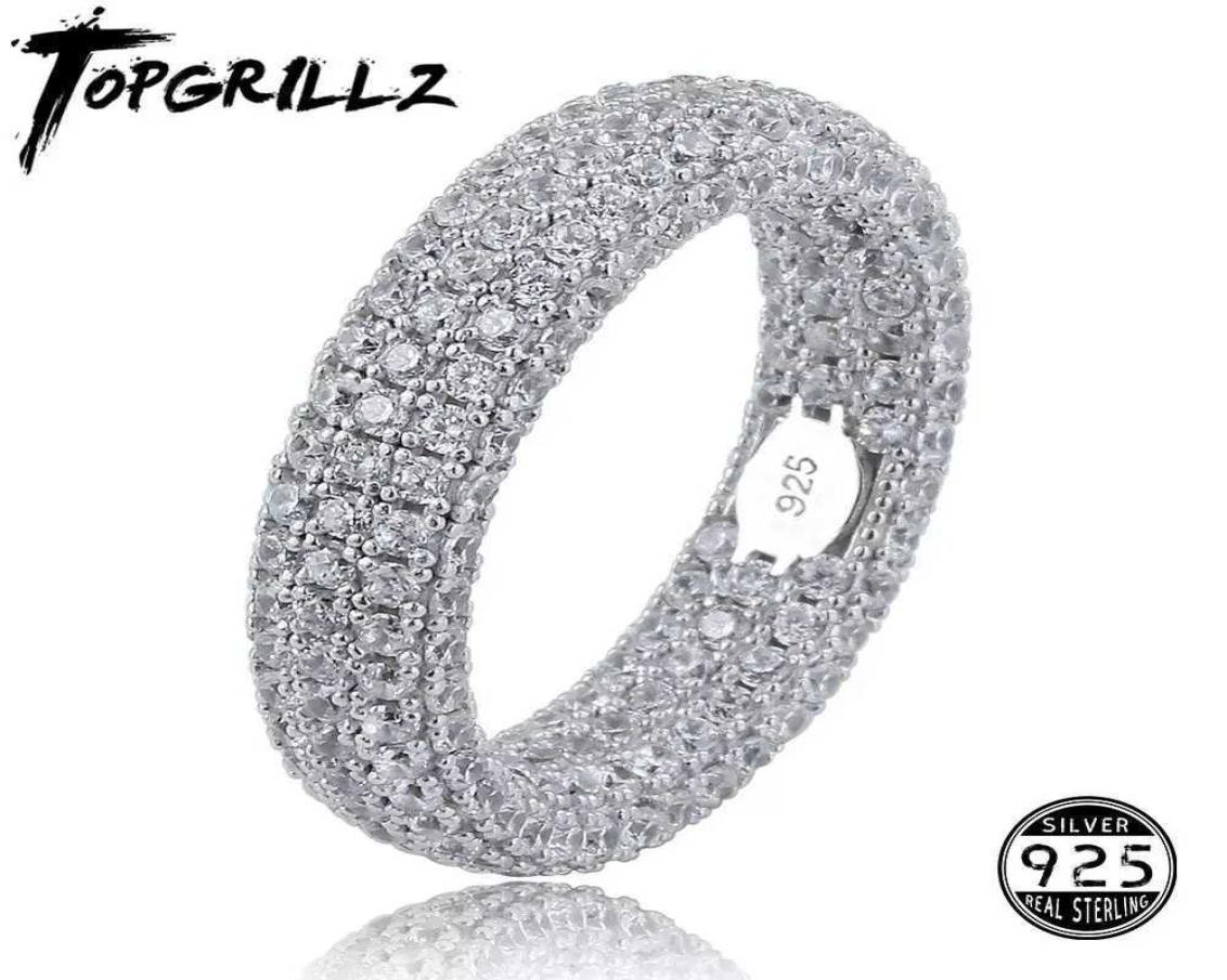 Quality 925 Sterling Silver Stamp Ring Full Iced Out Cubic Zirconia Mens Women Engagement Rings Charm Jewelry For Gifts Y0723