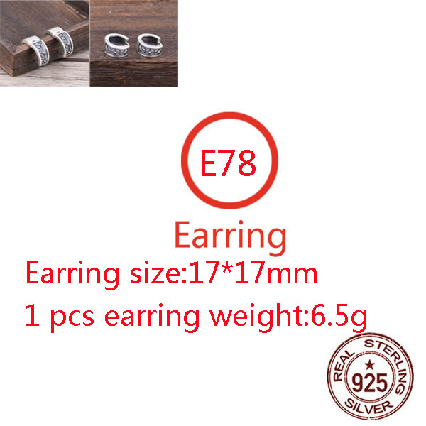 E78 S925 Pure Silver Ear Studs Personalized Classic Punk Hip Hop Style Cross Flower Earrings Jewelry Design Gift for Lovers