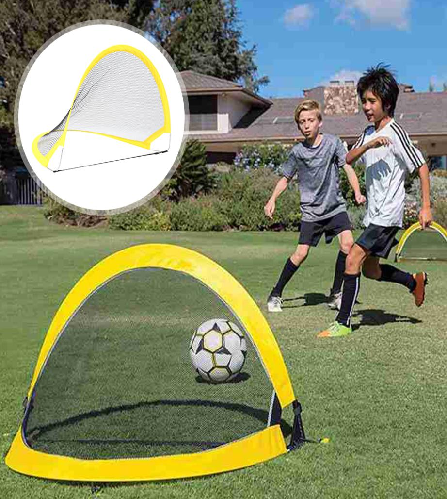 1 Set Folding Football Goal Net Soccer Training Goal Net Tent Kids Indoor Outdoor Play Toys Soccer Ball Practice Gate and Pump LJ2