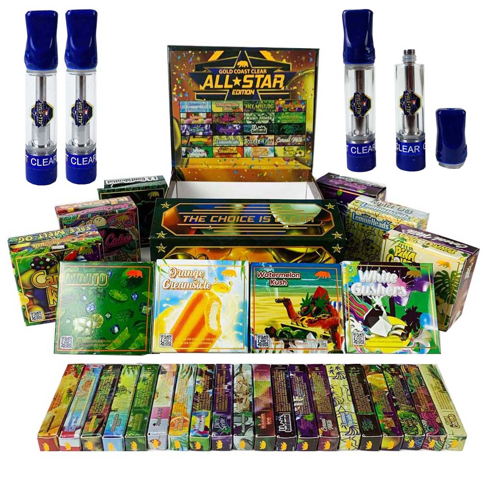 All Star Edition Gold Coast Clear Vape Cartridges GCC Atomizers E Cigarettes Vaporizer 20 Strains 0.8ml 1.0ml Empty Thick Oil Carts 510 Thread with Packaging
All Star Edition Gold Coast Clear Vape Cartridges GCC Atomizers E Cigarettes Vaporizer 20 Strains 0.8ml 1.0ml Empty Thick Oil Carts 510 Thread with Packaging
