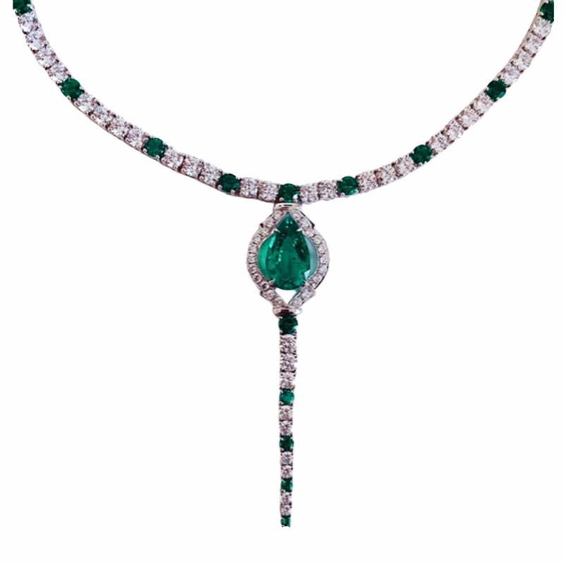 Vintage Lab Emerald Jewelry set 925 Sterling Silver Party Wedding Earrings Necklace For Women Bridal Engagement Jewelry Gift
