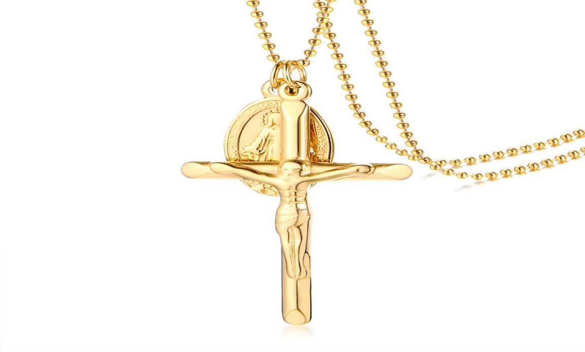 Virgin Mary Necklace in Stainless Steel Gold Medallion Necklace Religious Miraculous Jewelry