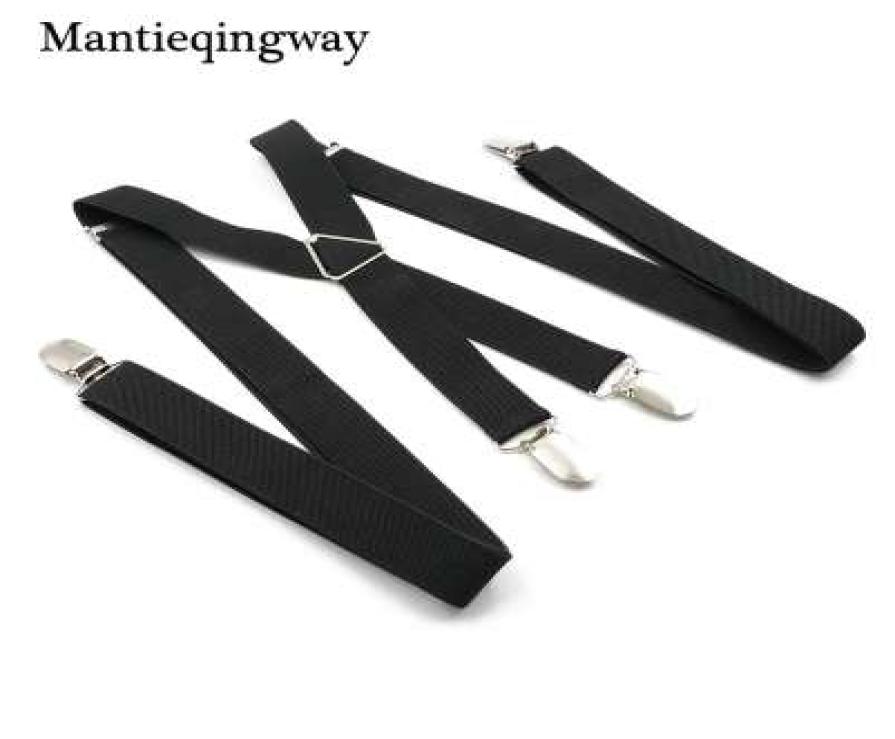 Black Suspenders for Mens 4 clips Strap Solid Color Adjustable Slim Braces Women Belt Strap