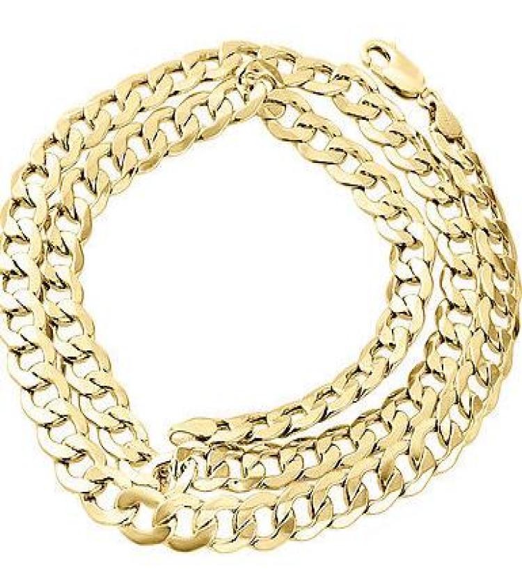 Mens Real 10K Yellow Gold Hollow Cuban Curb Link Chain Necklace 8mm 24 Inch