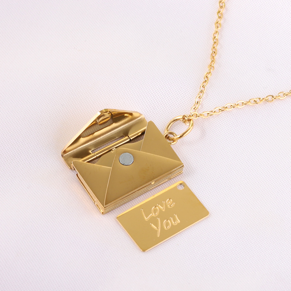 Titanium Stainless Steel Openable Envelope Pendant Necklace Choker Love You Engraved for Lovers Men Women Unisex Couple Rose Gold Wolf Tide Jewelry Gi