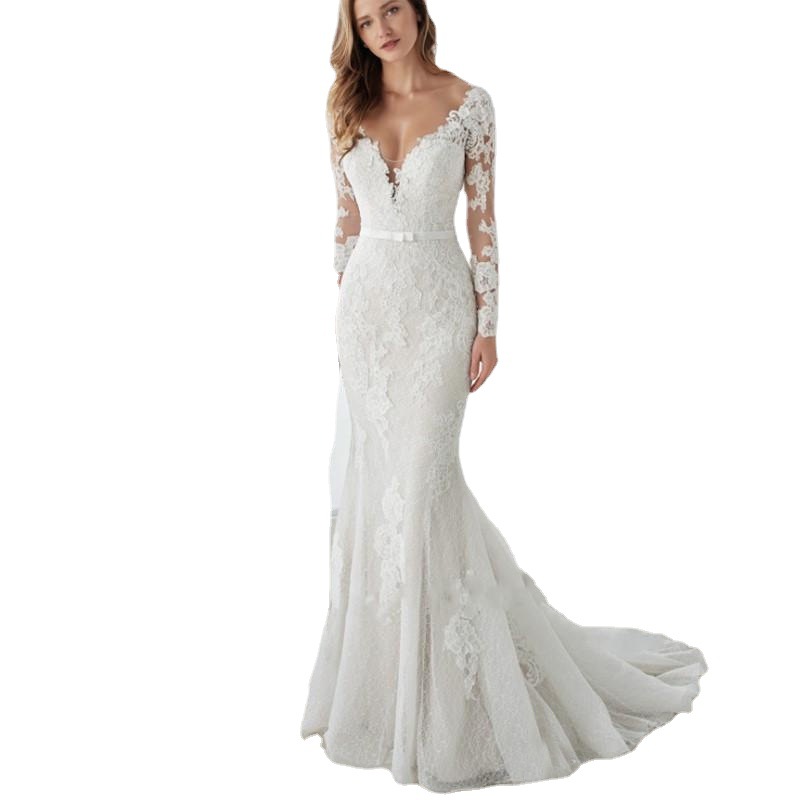 Mermaid Wedding Dresses Long Boho Beach Luxurious Crystal Lace Appliques Gown Custom Made Pink Elegant Bride Robes De Mariee Bridal Dress 403