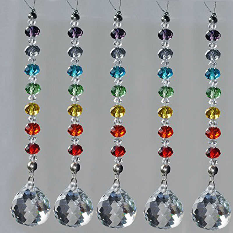 Pendants 20mm 30mm 40mm Crystal Prism Ball Chakra Colors Rondelle Beads Strand Design Rainbow Suncatcher Chrismas Decoration