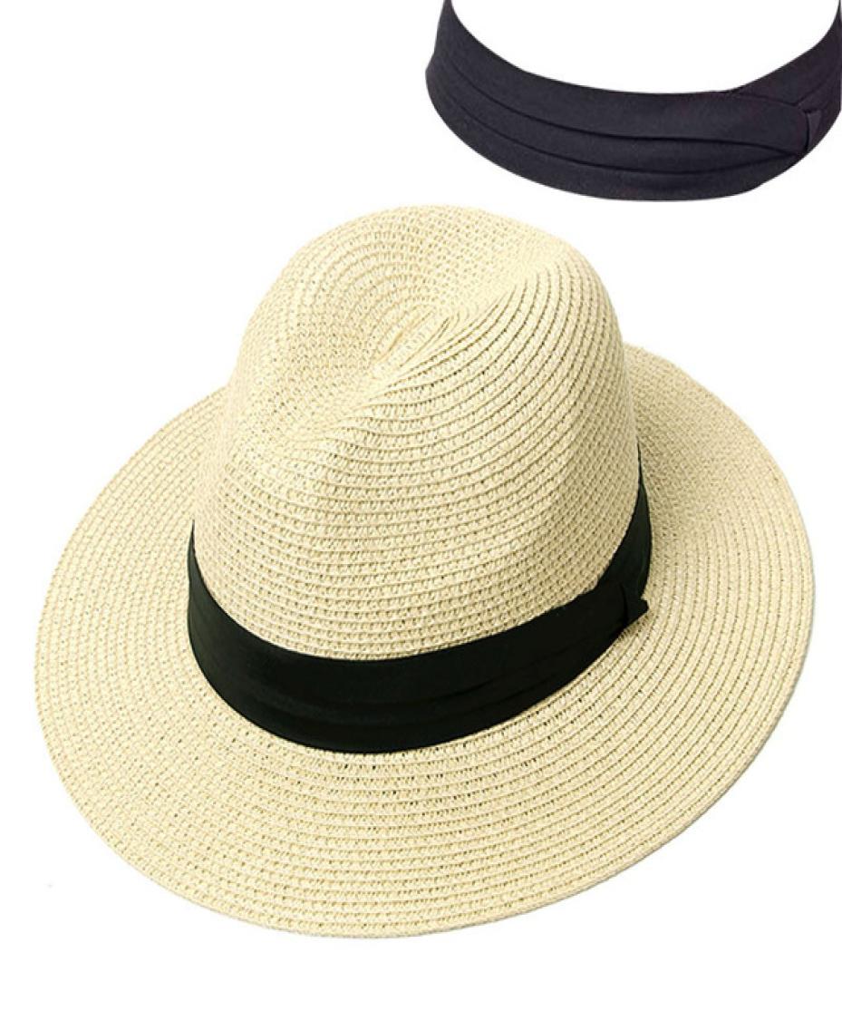 Summer Hat Women Panama Straw Hat Fedora Beach Vacation Wide Brim Visor Casual Summer Sun Hats for Women3826380