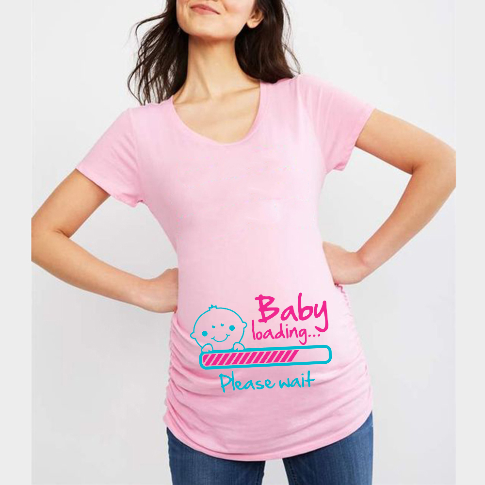 Maternity Tops Tees Summer Funny Cartoon Print Maternity Pink Clothing Plus-Size Short Sleeve Pregnant T-Shirt Tops Women T-Shirts 230404