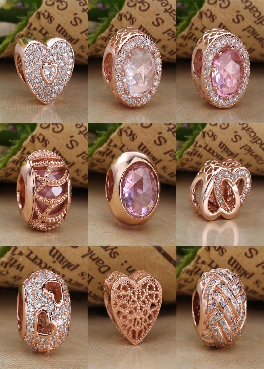 18CT Rose Gold Plated Over 925 Sterling Silver Charm Bead Fits European Jewelry Bracelets and Necklaces