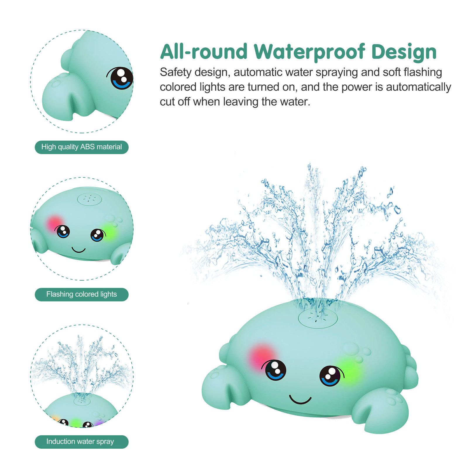 Bath Toys Baby Bath Toys Automatic Spray Sprinkler Cute Animal Octopus Crab Bathtub Toy With LED Light Play Water Game Safe High Quality 230404