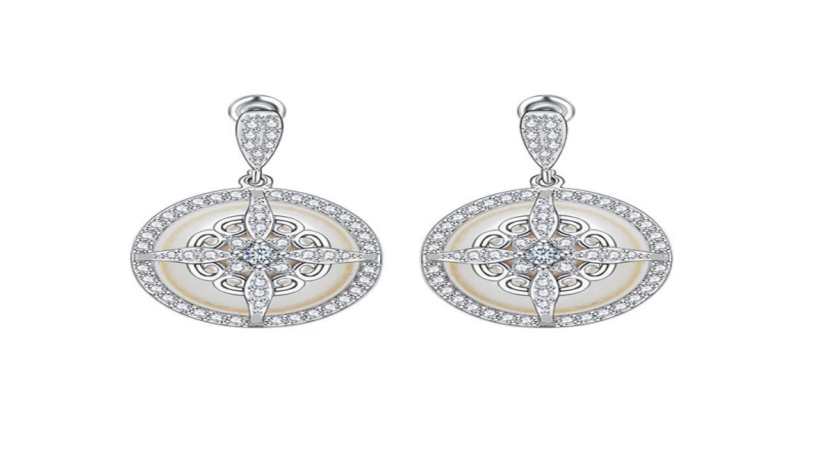 White Zircon Pearl Drop Dangle Earrings S925 Silver Needle Wedding Jewelry for Women Girl Gift