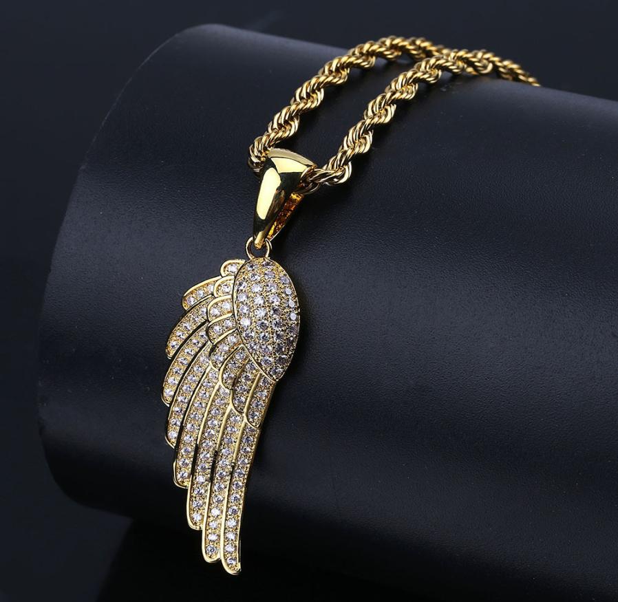 style feather pendant set with zircon plated gold man hiphop personality necklace