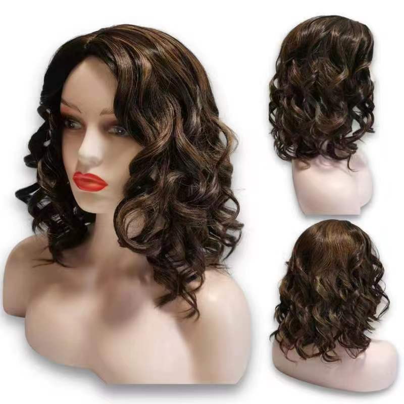 Fashion Human Hair Wig For Women 16 Inch Glam Curl Spanish Grace Wave Brown Wigs Brazilian Deep Wave Frontal Wig Synthetic Drag Queen Sassy Curl