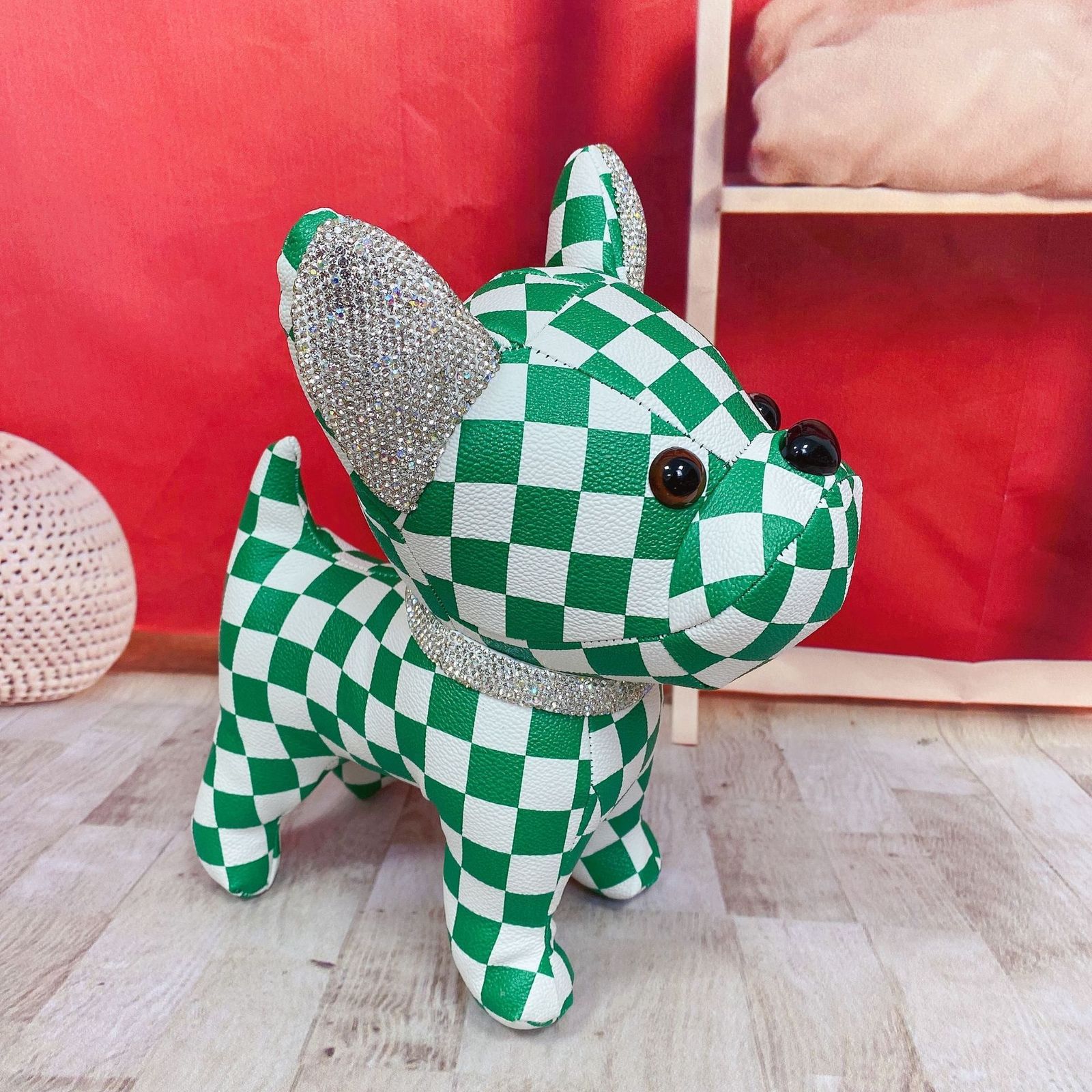 Decorative Objects Figurines Cute Diamond-studded Dog Plush Toy Creative French Fighting Dog Doll Pillow Living Room Decoration Home Decoration 230404