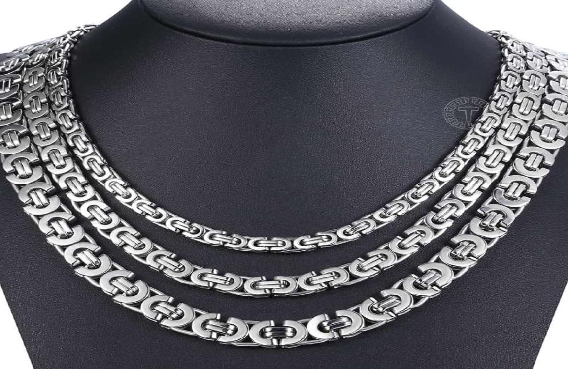 Chains 7911mm Stainless Steel Necklace For Men Women Flat Byzantine Link Chain Fashion Jewelry Gifts LKNN14
