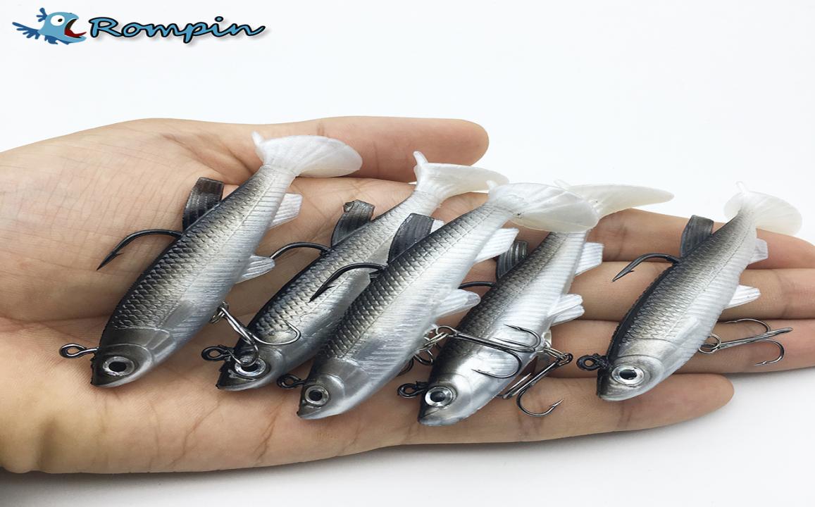 Rompin 5pcslot Grey Soft Lure 8cm 13g Wobblers Artificial Bait Silicone Fishing Lures Sea Bass Carp Fishing Lead Fish Jig