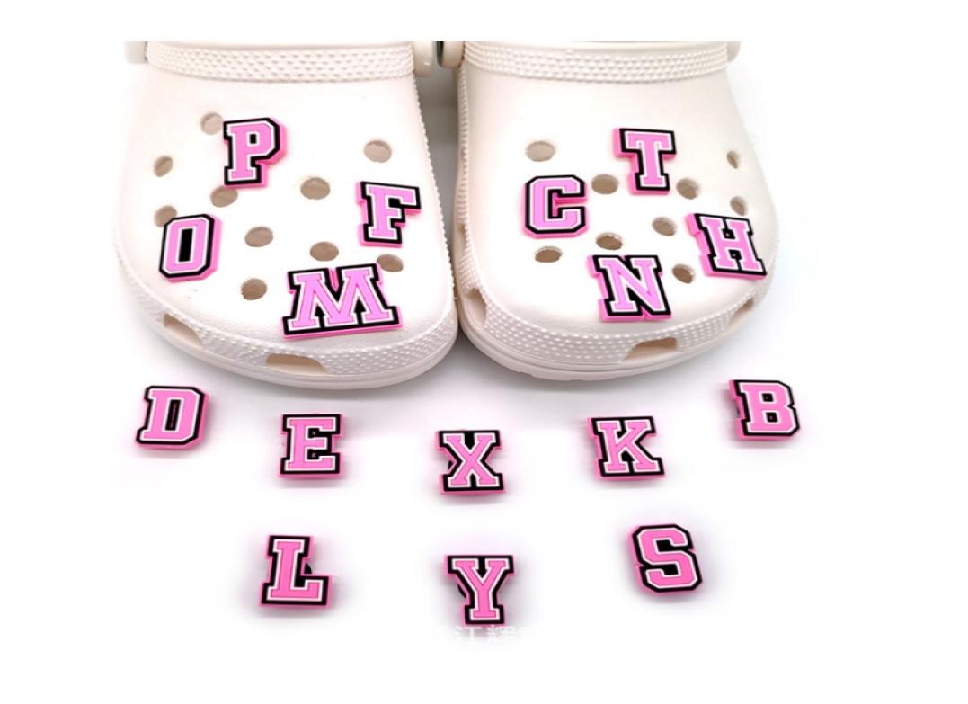 Fashion Shoe Halloween Charms Decoration shoes charm Buckle Pins Buttons Pink English capital letters number kids party