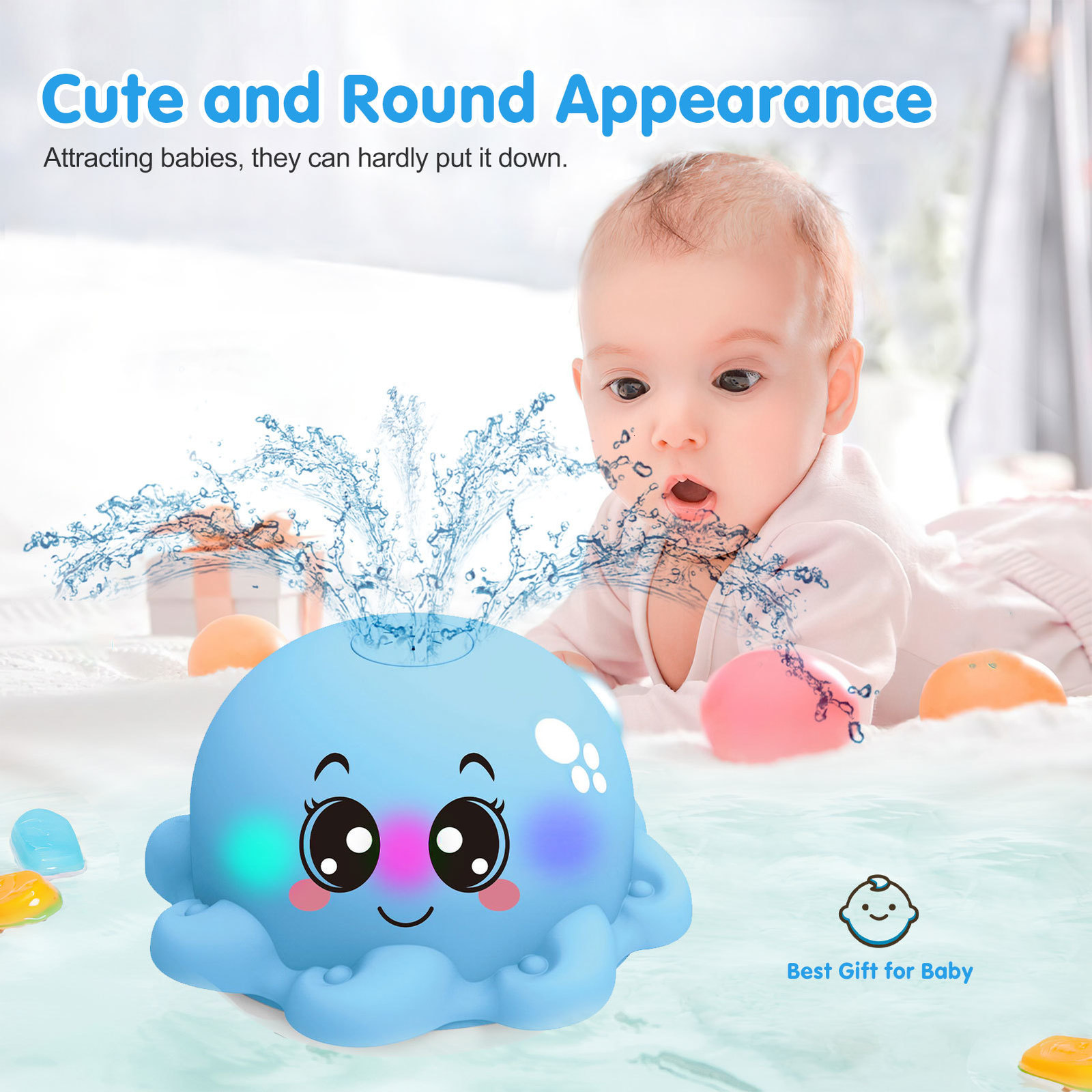 Bath Toys Baby Bath Toys Automatic Spray Sprinkler Cute Animal Octopus Crab Bathtub Toy With LED Light Play Water Game Safe High Quality 230404