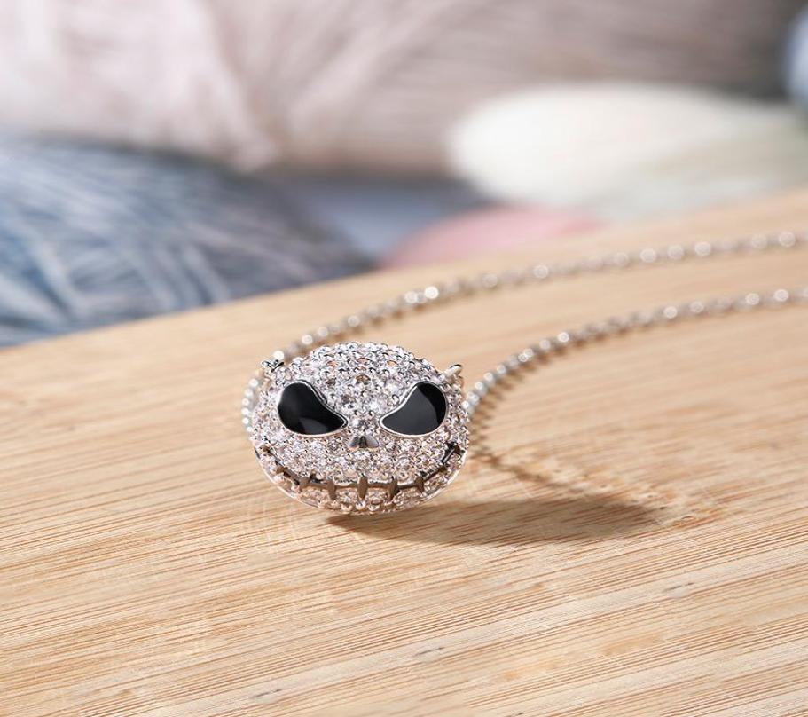 Nightmare Before Christmas Skull Name Necklace Chokers Women Chain Punk Crystal Jewelry Pumpkin Jack Enamel Necklace