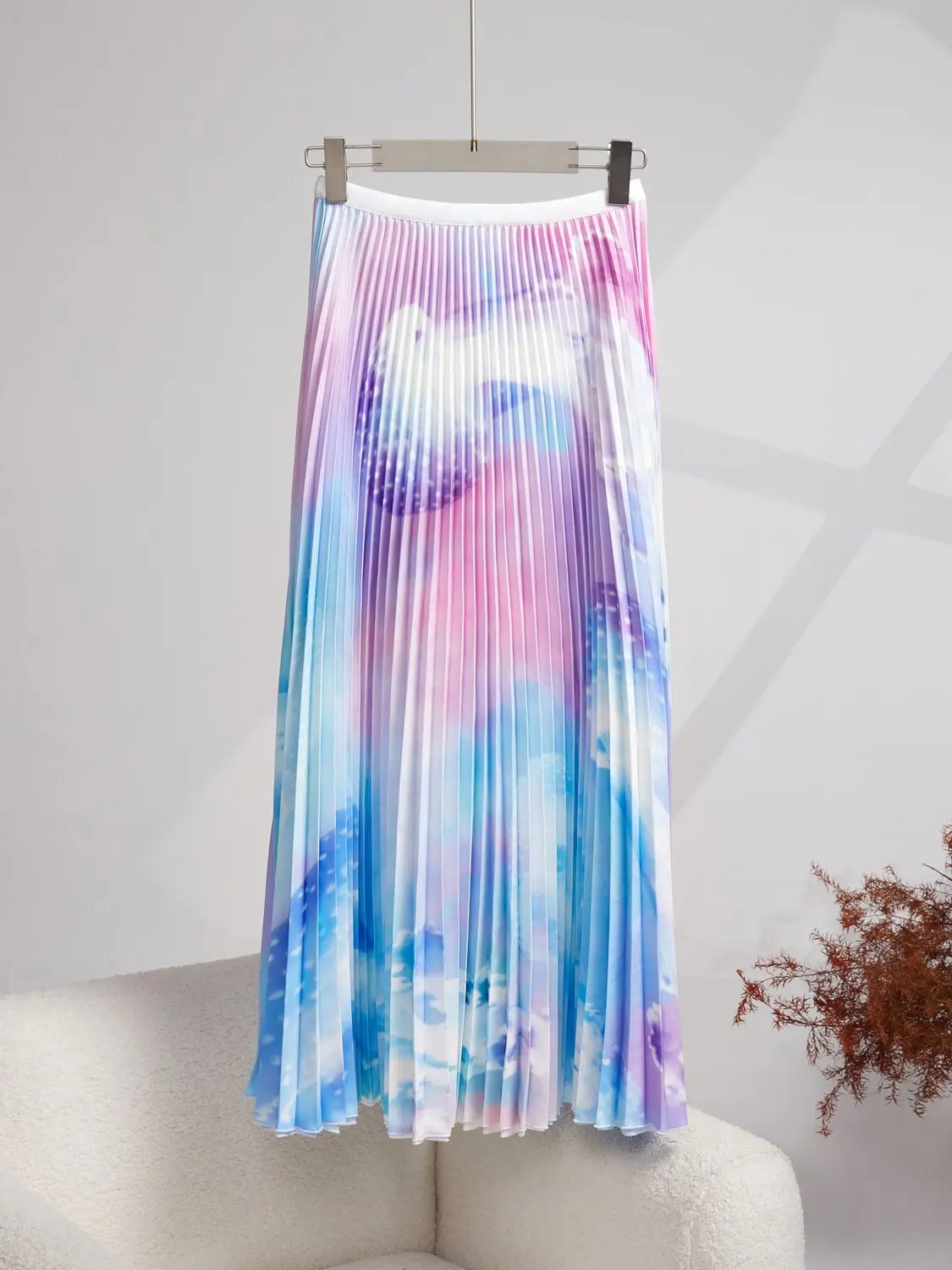 Two Piece Dress Runway Skirt Sets Women High Neck Long Sleeve Flower Print Stretch Pullover Tops Long Pleated Skirt Suit 2 Piece Female Outfits 2024