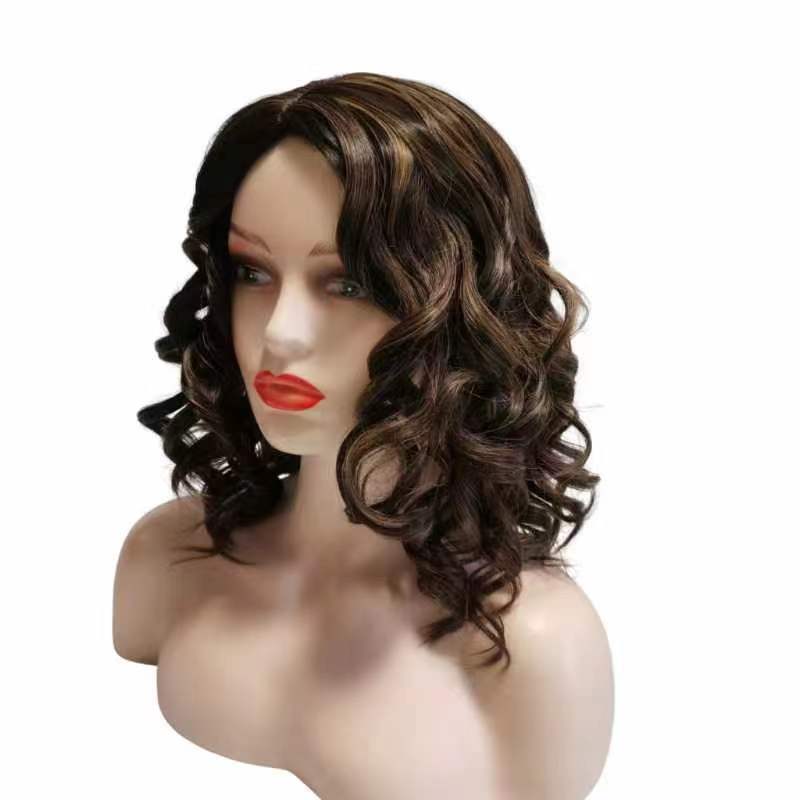 Fashion Human Hair Wig For Women 16 Inch Glam Curl Spanish Grace Wave Brown Wigs Brazilian Deep Wave Frontal Wig Synthetic Drag Queen Sassy Curl