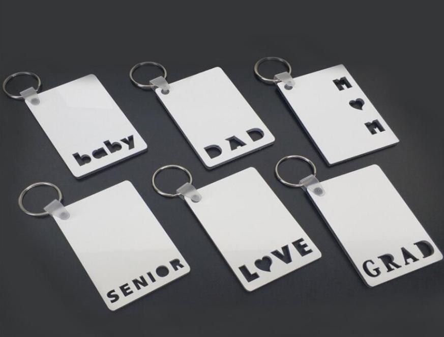 Sublimation Keychain LOVE GRAD DAD MOM SENIOR Key Chain Creative DIY Gift Blank MDF Keyrings 20pcs