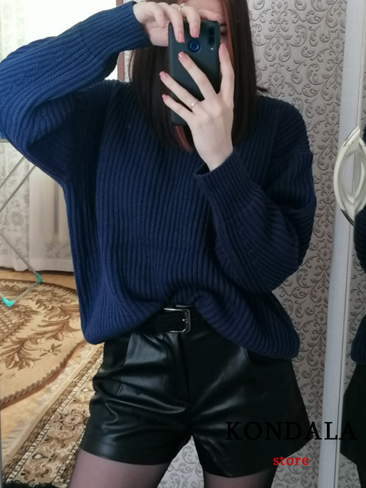 Womens Shorts KONDALA Vintage PU Leather High Waist Undefined Drapped Trousers Female Office Wear 230404