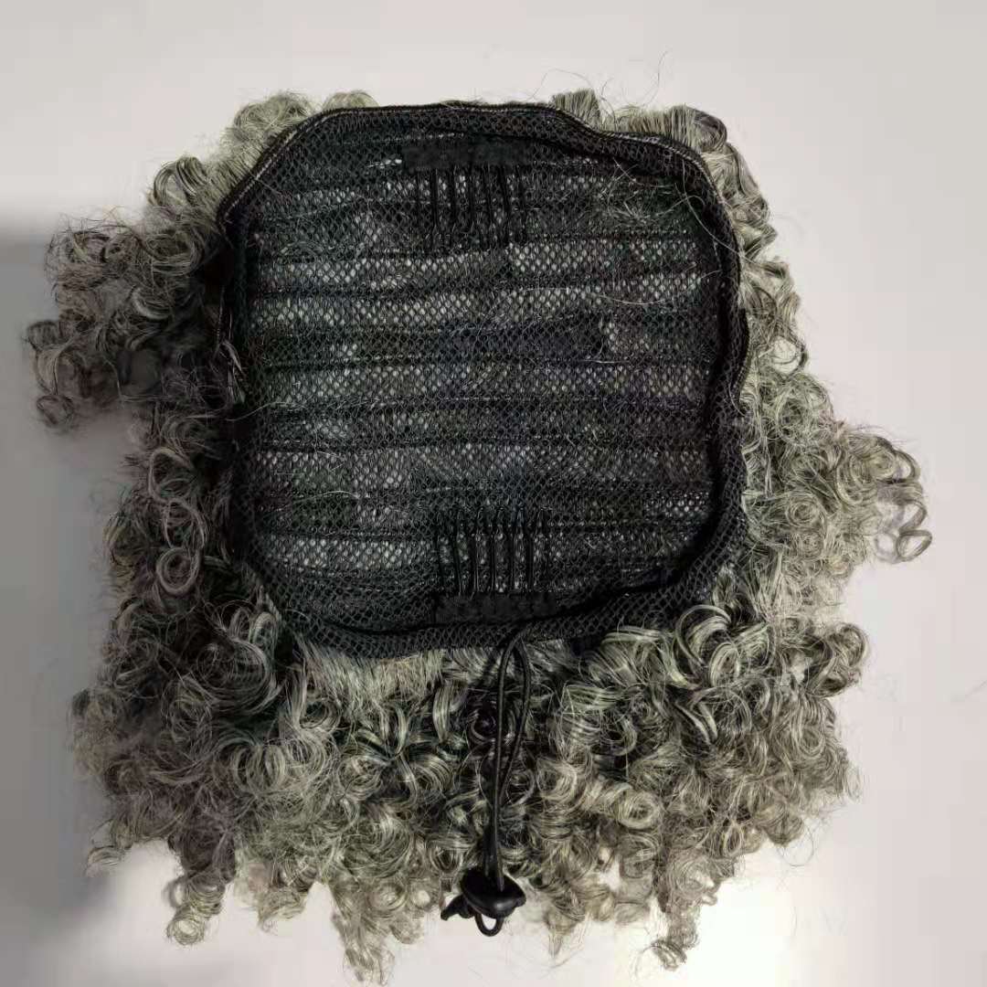 Real hair Grey Kinky curly Ponytail human hair extension Brazilian Virgin Hair Gray Pony tail afro puff one piece Clips Drawstring Ponytails chic hair