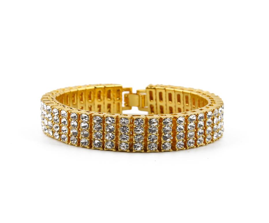 Men Black Gold Silver Finish 4 Row Diamond Tennis Bracelet 8inch Rhinestone Iced Out Hip Hop Bling Bracelets Cool Jewelry