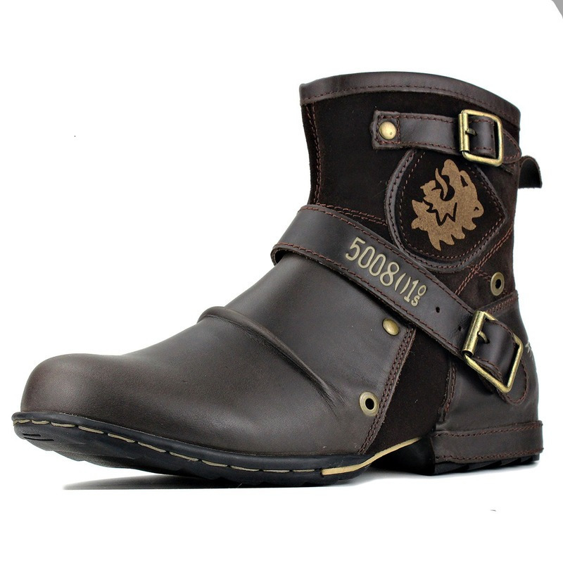 Boots Men's Ankle Boots High Quality Work Cowboy Boots Zipper Up Motorcycle Boots Men Fashion Western Boots Plus size 39-48 230404