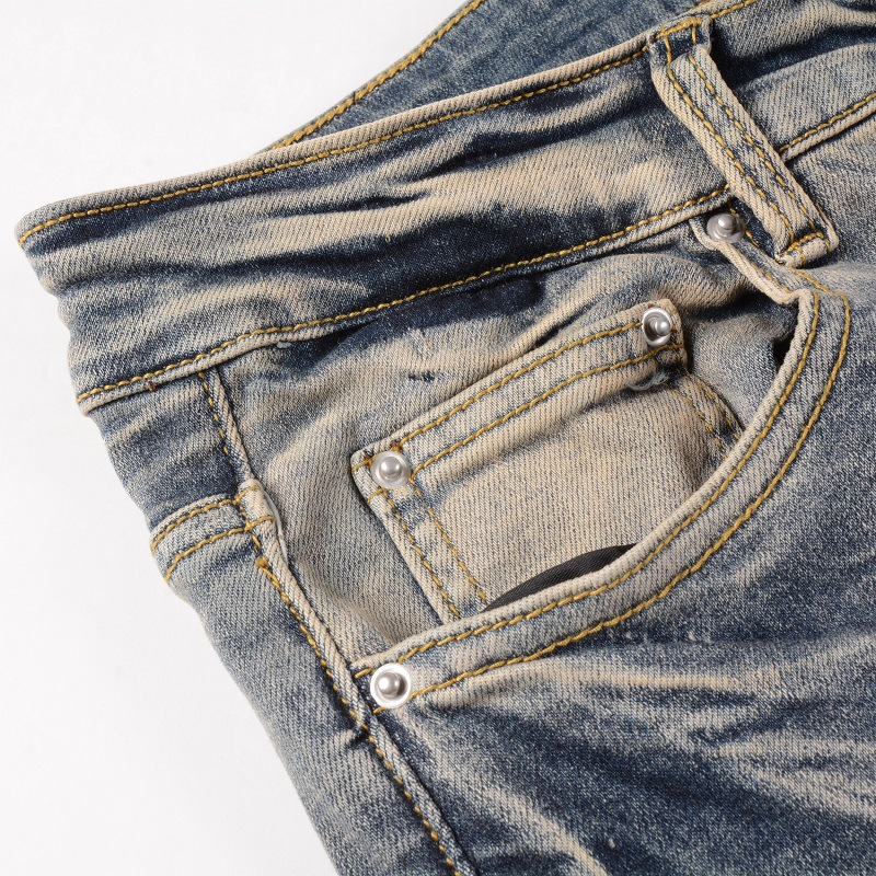 casual men amiryes wahsed straight zipper fly pattern stick skin elastic blue tight jean