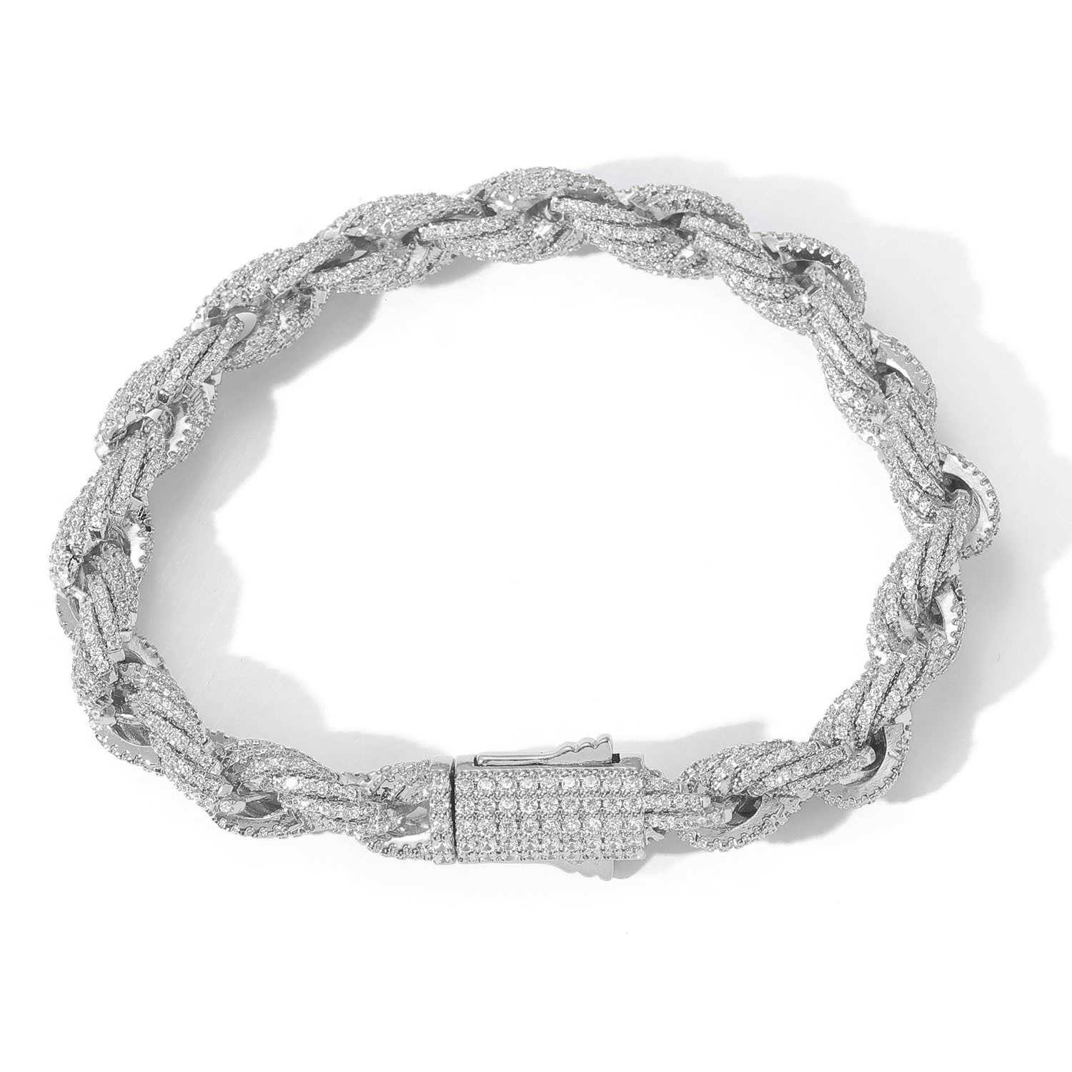 bracelet necklace mossanite Hip Hop Jewelry Vvs Moissanite Full Dia Cuban Rope Chain Bracelet 8mm Iced Out Gold Miami k Necklace