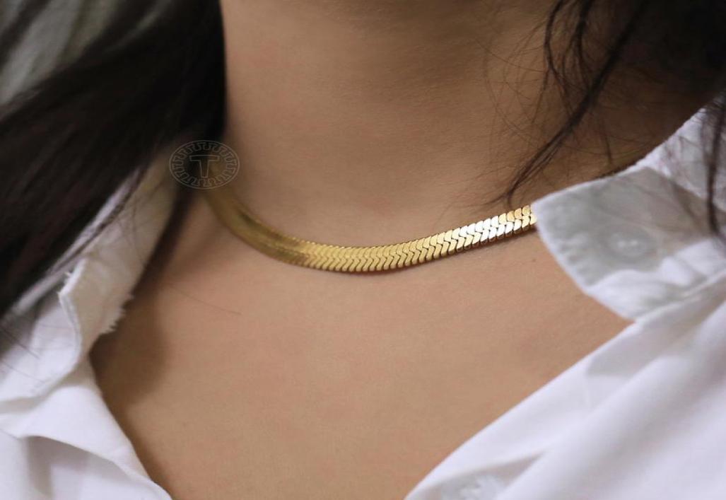 Chains 6mm Classic Chain Necklaces For Women Girls Gold Stainless Steel Herringbone Link Chokers Jewelry Gifts DDN312