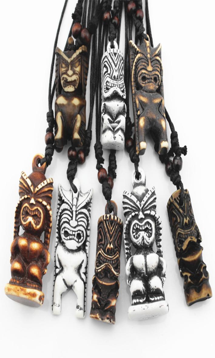 Whole MIXED 8 PCS MaoriHawaiian Style Imitation Bone Carved TIKI Pendants Necklace for men women039s Gift Drop MN
