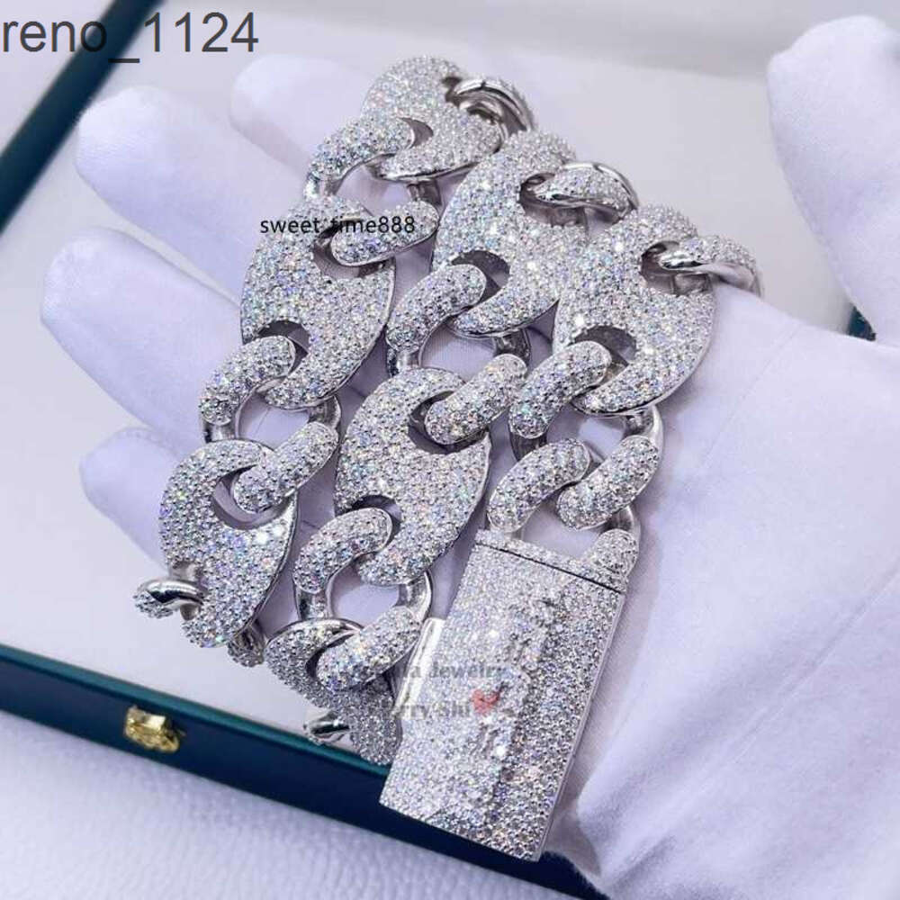 White Gold Silver 925 20mm Mariner Link Iced Out Hip Hop Men Rapper Jewelry Custom Name Lock Moissanite Chain