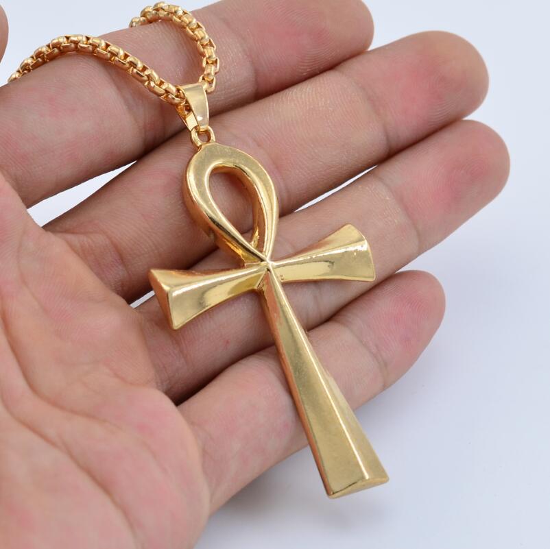 Egyptian Ankh Crucifix Necklaces Pendants with Chain Metal Symbol of Life Cross Necklace Gold Silver Fashion Design Punk Hip Hop Religion Jewelry Gift