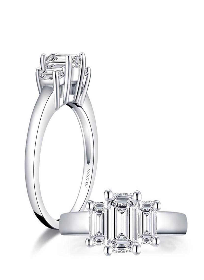 Cluster Rings Real 925 Solid Silver Ring Jewelry 5x7MM Emerald Cut Simulated Moissanite Diamond For Women Wedding Fine Gift