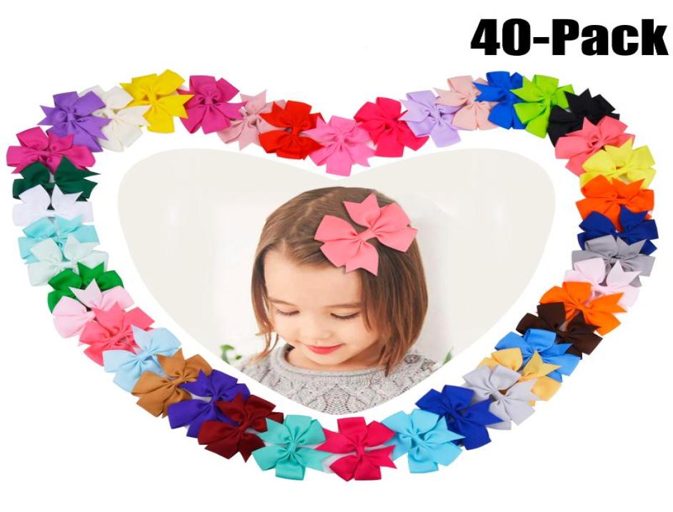 40pcs/lot Grosgrain Ribbon Hair Bow with Clips Baby Girls Bowknot Clips Hairpins Photo Shoot Hair Accessories