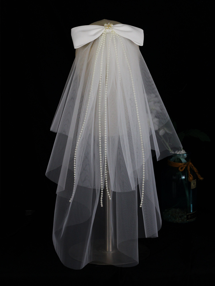 2023 Wedding Veils Short Bridal Veils Soft tulle with Pearls Big Bow