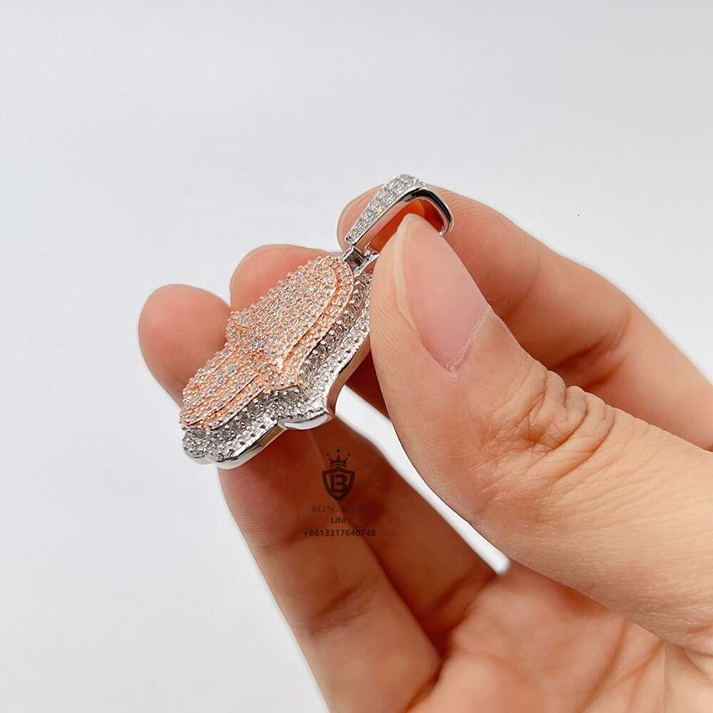 Fashion sticking out white and rose gold vvs d moissanite dia hamsa custom hiphop jewelry pendant