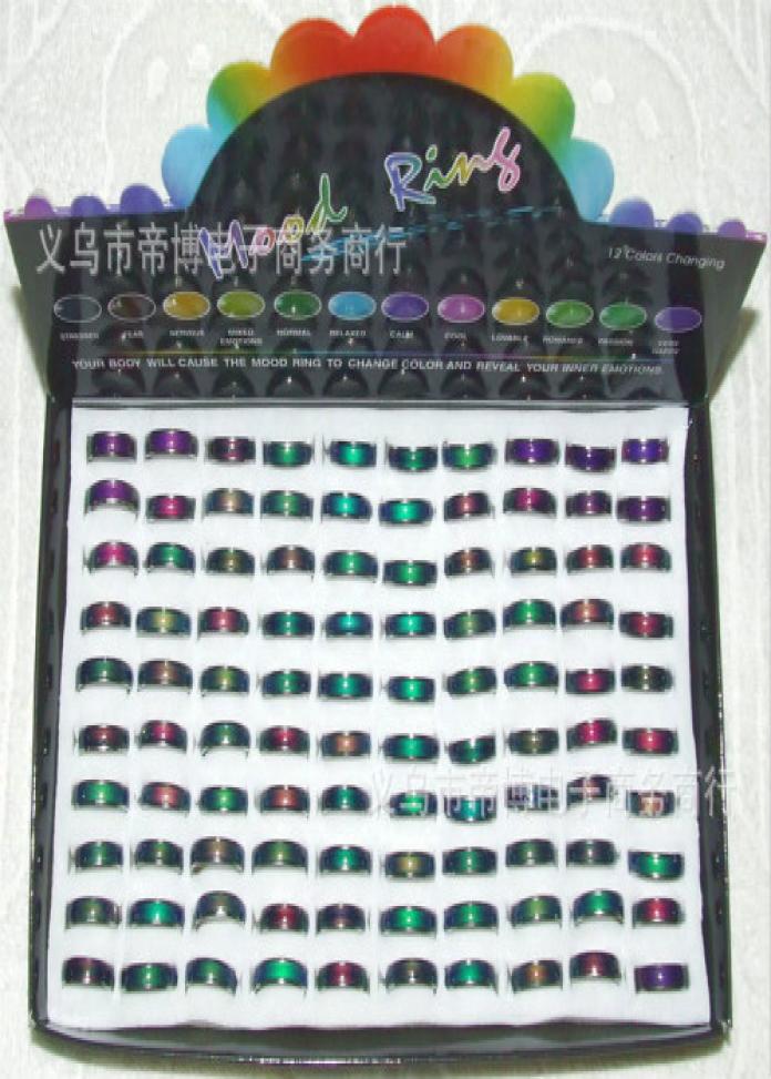 with display box 100pcs 6mm Stainless steel Rings mix size mood ring changes color to your temperature reveal your inner emotion
