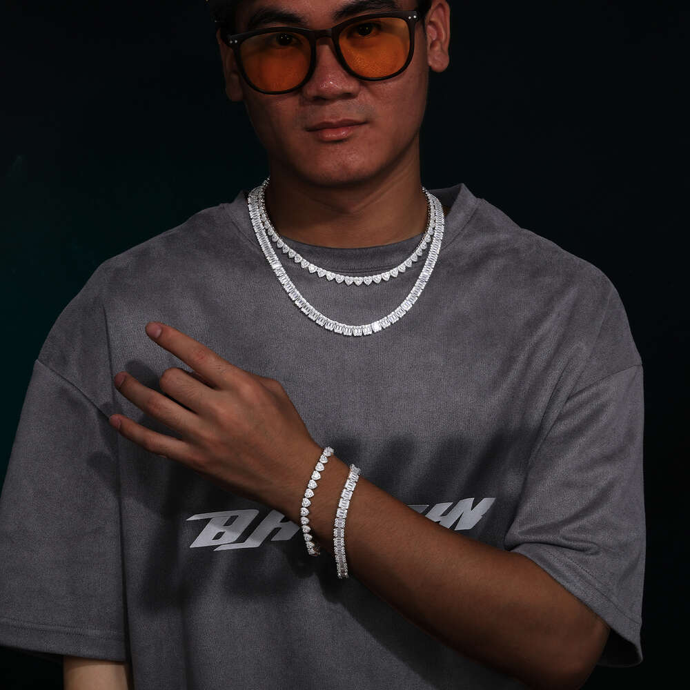 Hip Hop Jewelry Wholesale 7mm Sterg Sier Heart Cut VVS Moissanite Dia Iced Out Tennis Chain Necklace