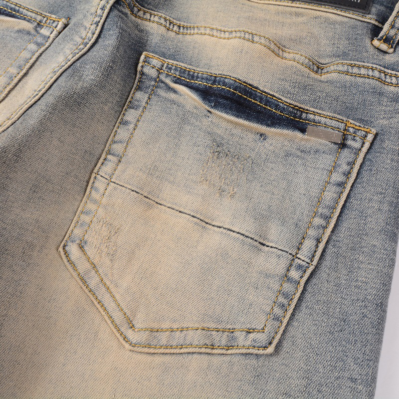 casual men amiryes wahsed straight zipper fly pattern stick skin elastic blue tight jean