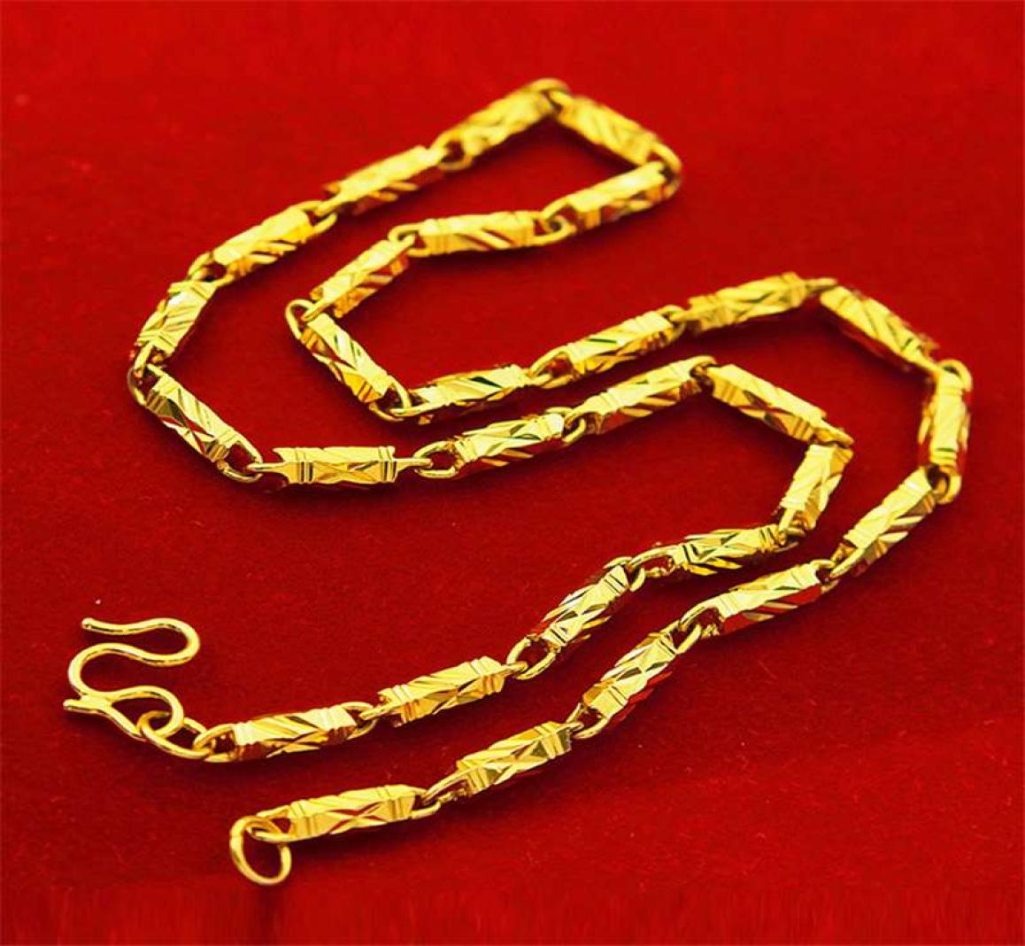 24K gold men039s 5mm hexagonal chain colorplated goldplated bamboo necklace Vietnam sand gold necklace