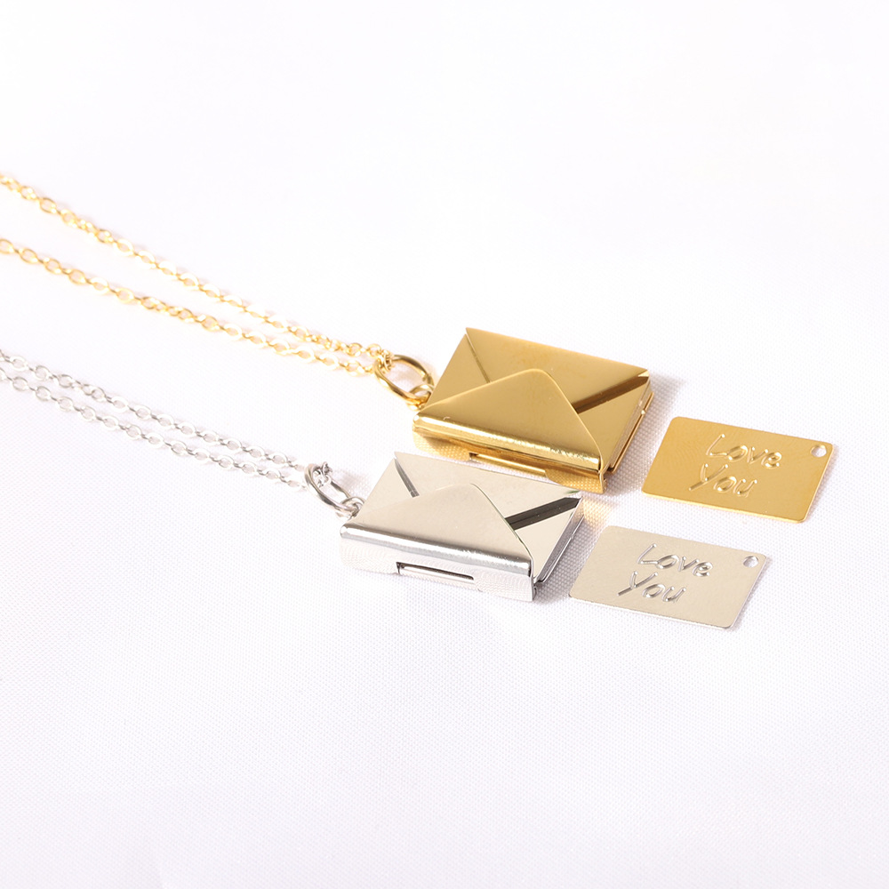 Titanium Stainless Steel Openable Envelope Pendant Necklace Choker Love You Engraved for Lovers Men Women Unisex Couple Rose Gold Wolf Tide Jewelry Gi