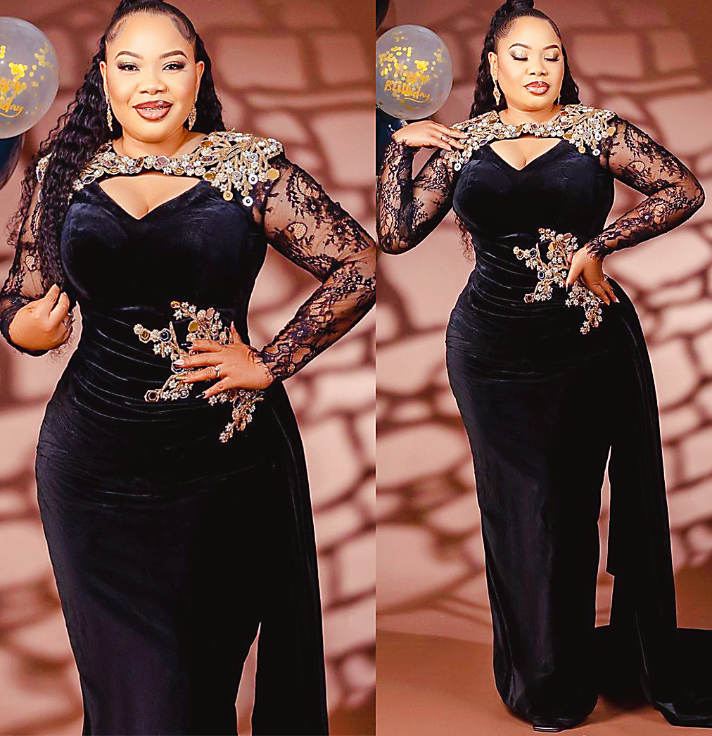 Arabic Sheath Ebi Aso Black Prom Dress Lace Beaded Veet Evening Formal Party Second Reception Birthday Engagement Gowns Dresses Robe De Soiree Es 0914