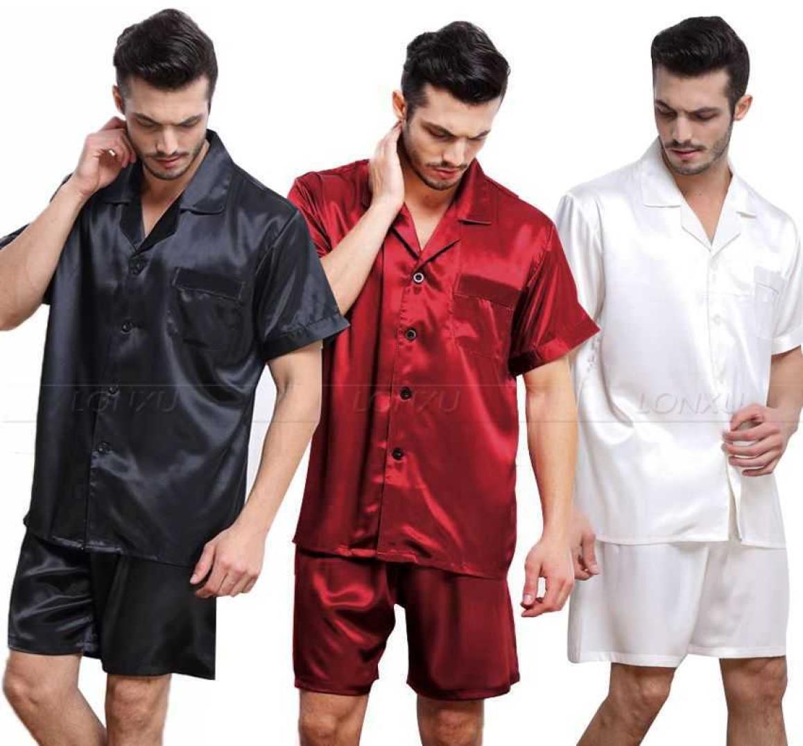 Mens Silk Satin Pajamas Pyjamas PJS Short Set Sleepwear Loungewear SMLXL2XL3XL4XL Plus 210918