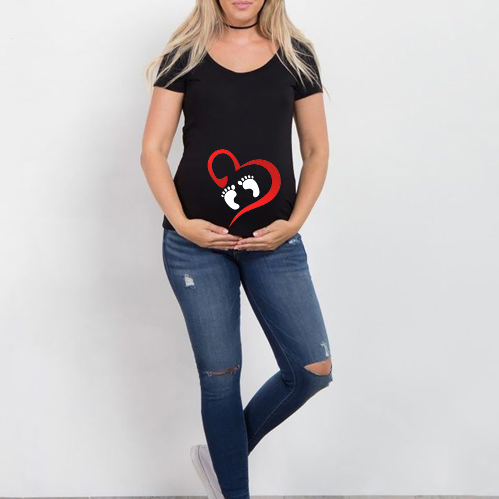 Maternity Tops Tees Summer Funny Cartoon Print Maternity Pink Clothing Plus-Size Short Sleeve Pregnant T-Shirt Tops Women T-Shirts 230404